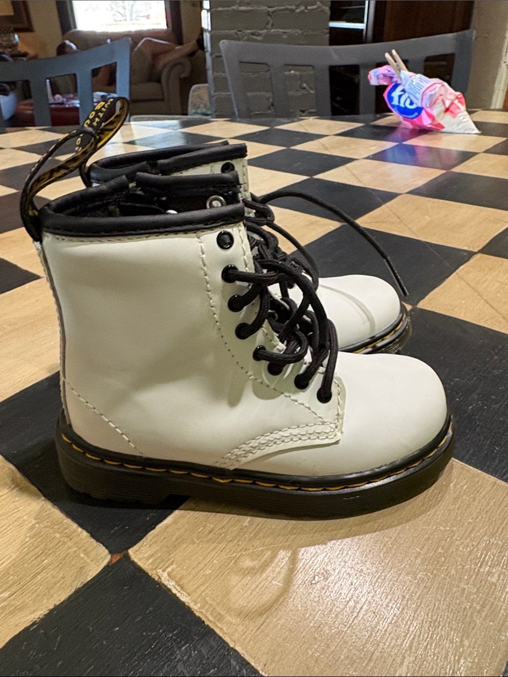 Dr. Martens Toddler White Combat Boots with Black Laces